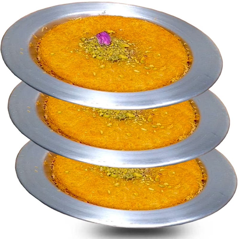 Frigya Kunefe Plate - Cooking and Serving Plates for Shredded Kadaifi, kunafa knafe knafeh Phyllo, Fillo Dough Pan - Set of 3 Silver Color Aluminum Pans (Compatible for frozen kunefe) - Image 1